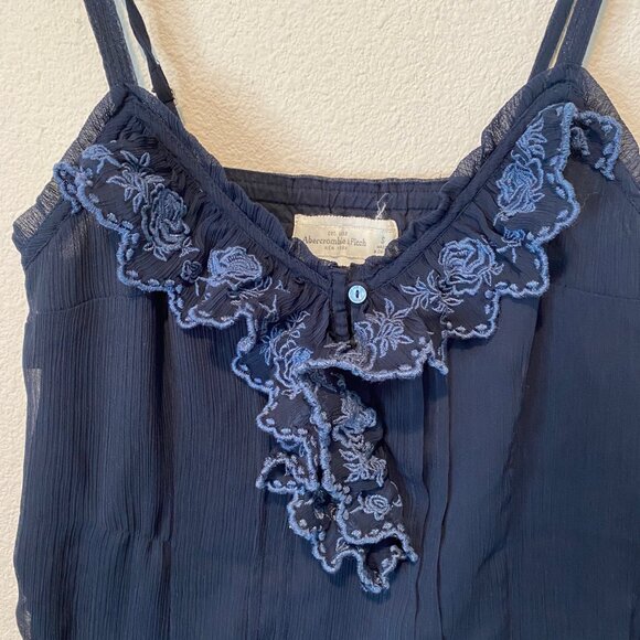 Abercrombie & Fitch Y2K Navy Blue Ruffle Cami Top | Size‎ Small - Picture 2 of 6